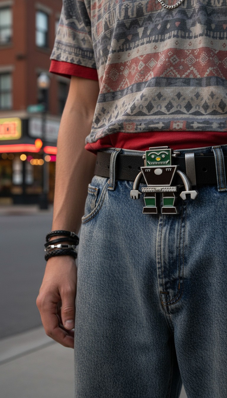 Men Women Silver Metal Fashion Belt Buckle Robot Animation Casual Day Accessory