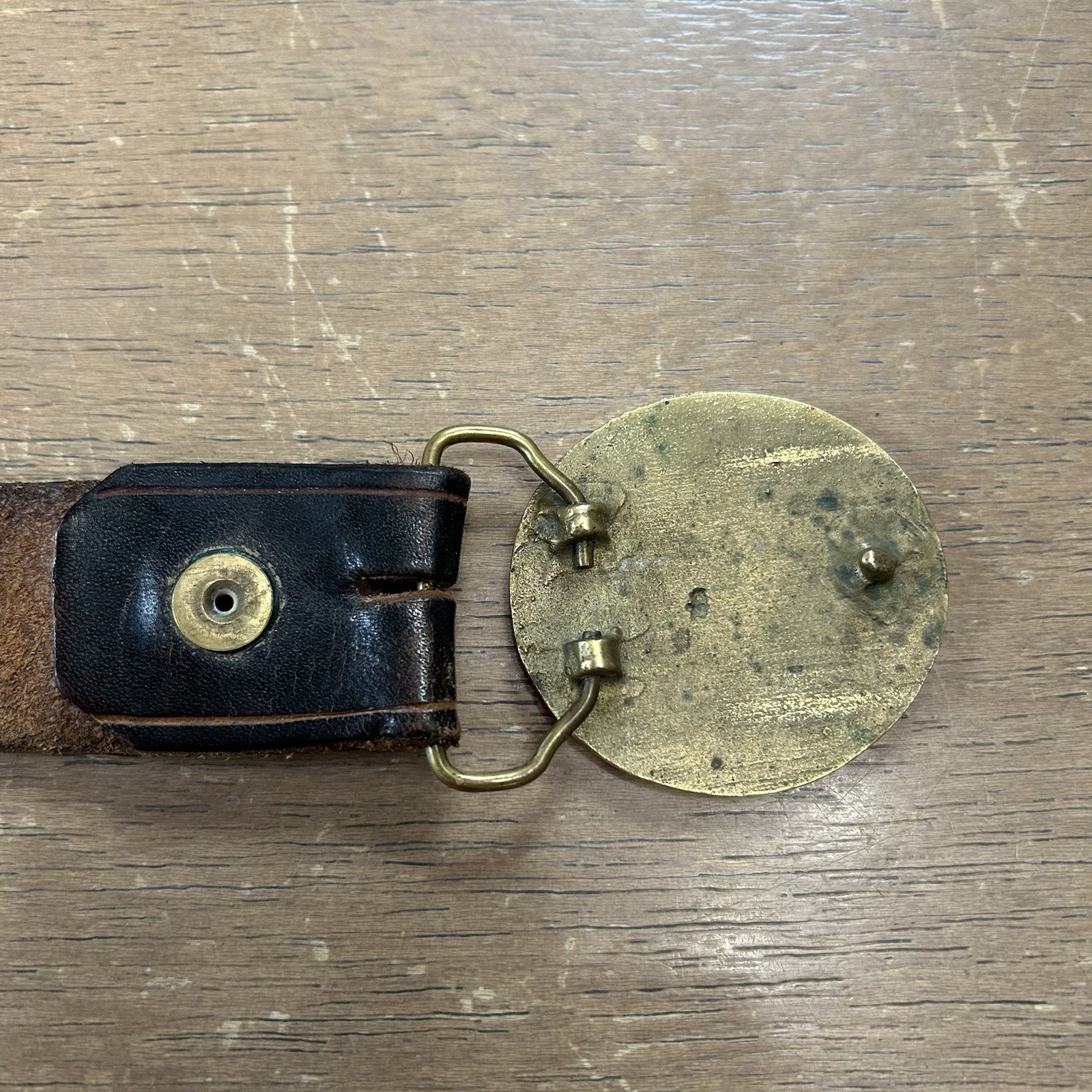 Brass BTS Big Tree Belt Buckle w/Brown Leather Western Hippie Boho Belt Size 38