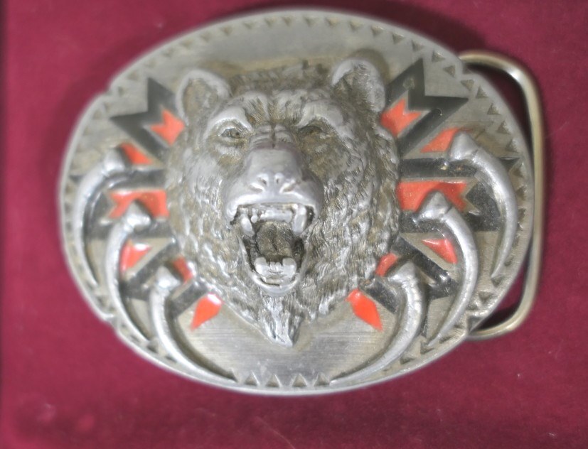 Vintage 1991 Siskiyou Pewter Native American Grizzly Bear Head Claws Belt Buckle