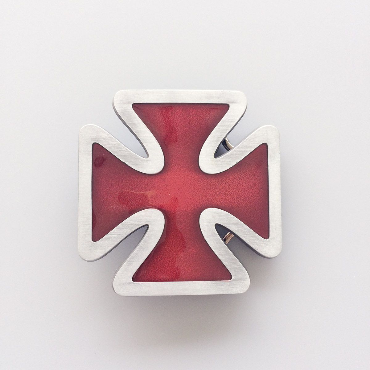 Red Iron Cross Western Enamel Belt Buckle