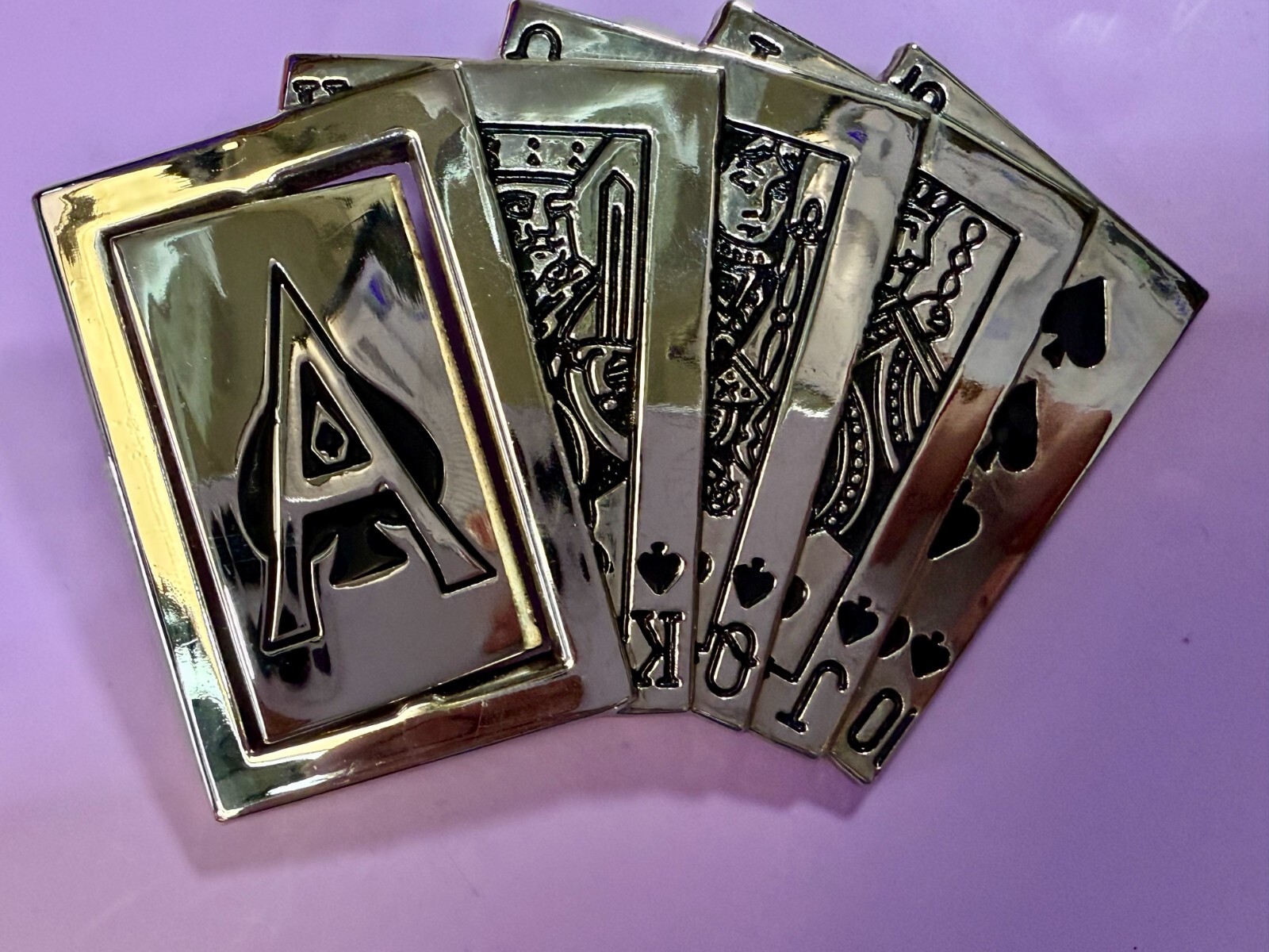 Royal Straight Flush Casino Poker Gambling Spinning Reversible Ace Belt Buckle
