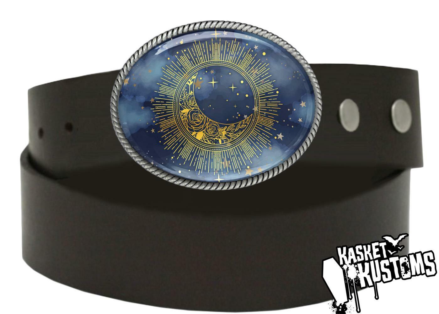 Starry Sky Belt Buckle – Celestial Sun & Moon Handmade Silver Buckle – 12-2