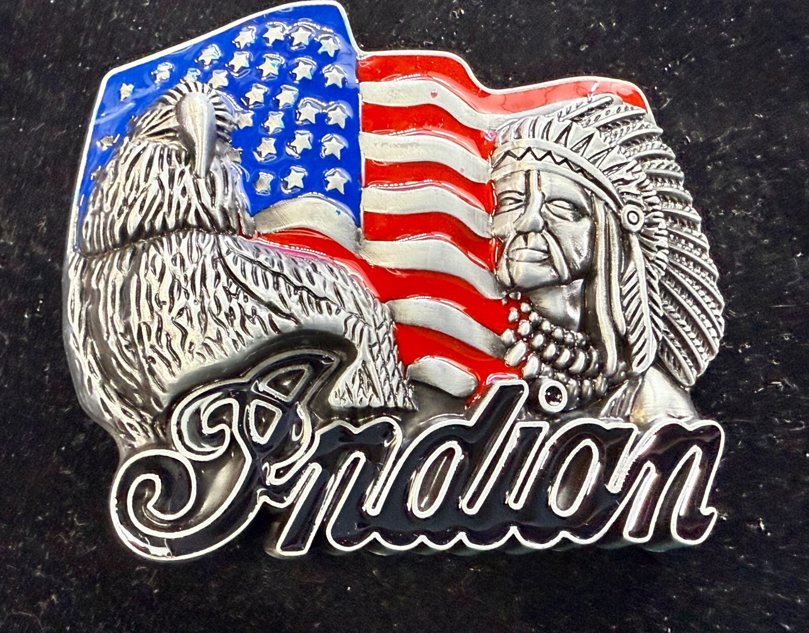 Native American Indian Commemorative Cutout New Belt Buckle – Eagle & USA Flag