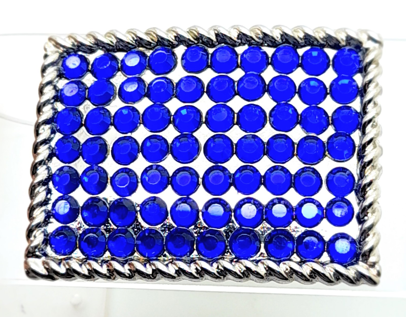 Fashion boho style classic oblong Belt Buckle Silver Metal royal blue rhinestone