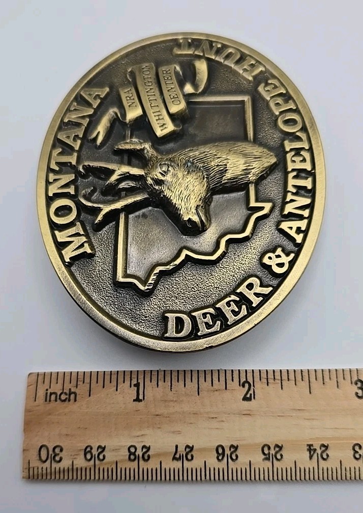 Montana Deer & Antelope Hunt NRA Whittington Center Brass Belt Buckle