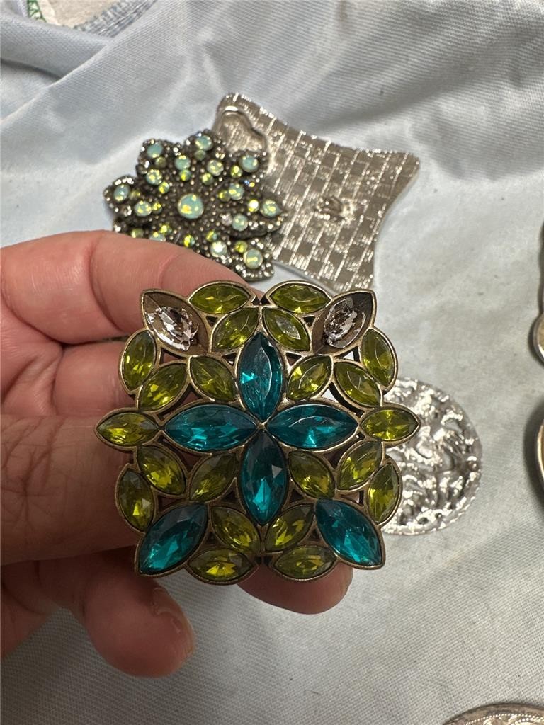 Huge Vintage Lot Of Eight Belt Buckles with Stones, etc AS IS See Description