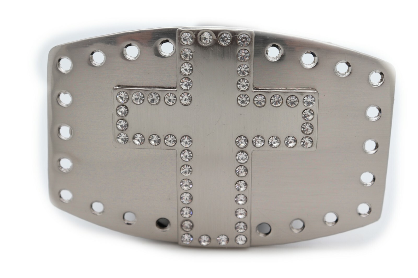 Men Buckle Silver Metal Texas Cross Cowboy Western Bling Fashion Accessory Jeans