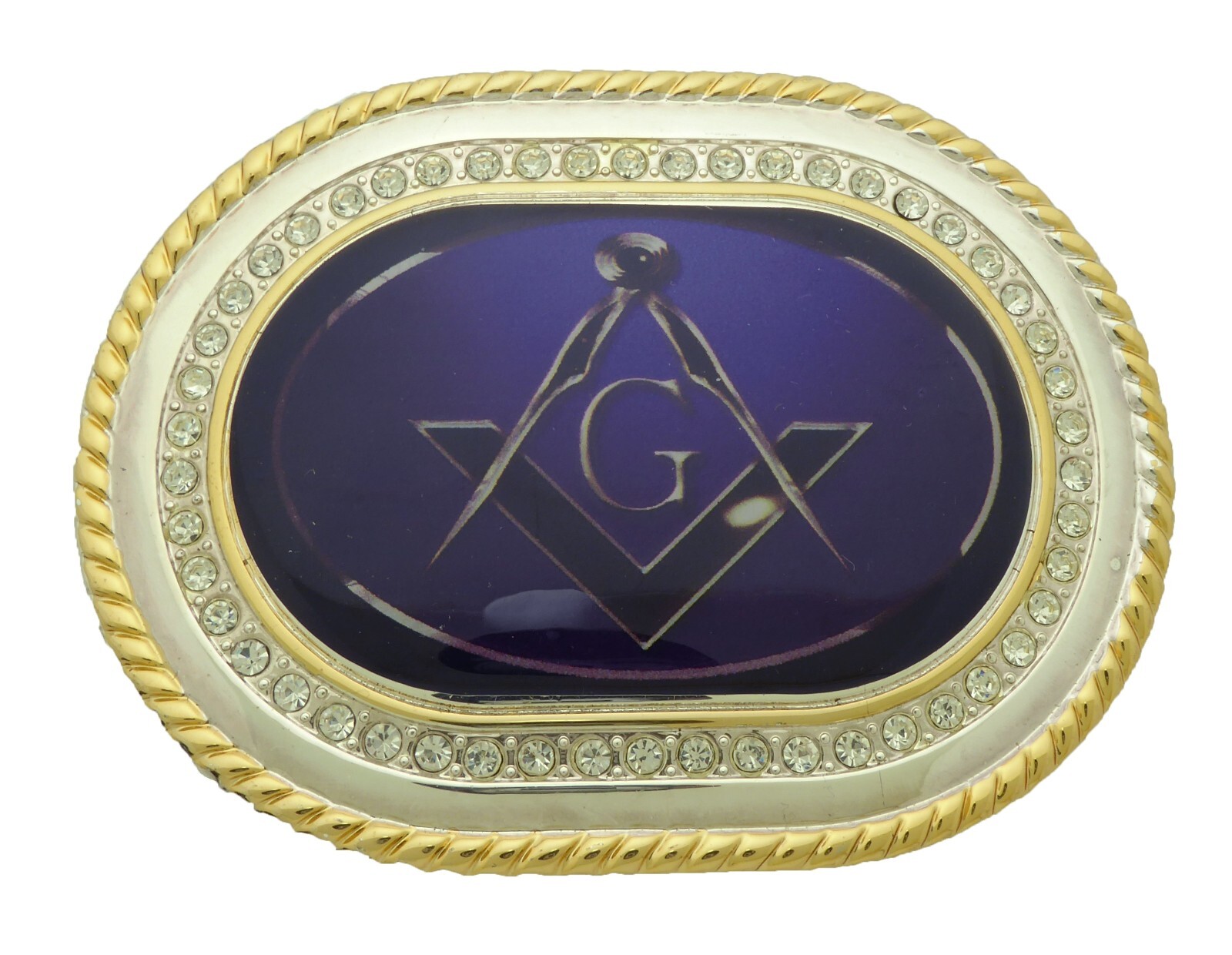 Mason Masonic Fraternal Compass Masonry Belt Buckle Blue Gold Metal Iced Style