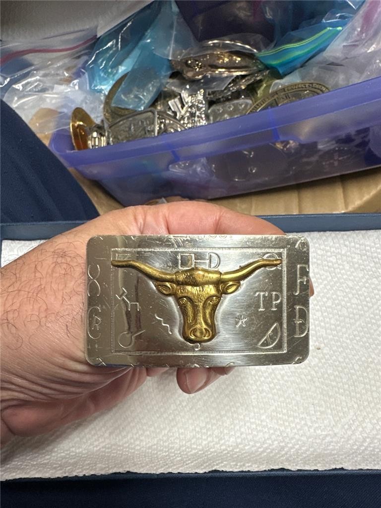 Vintage Nickel Silver Gold Steer Head Belt Buckle