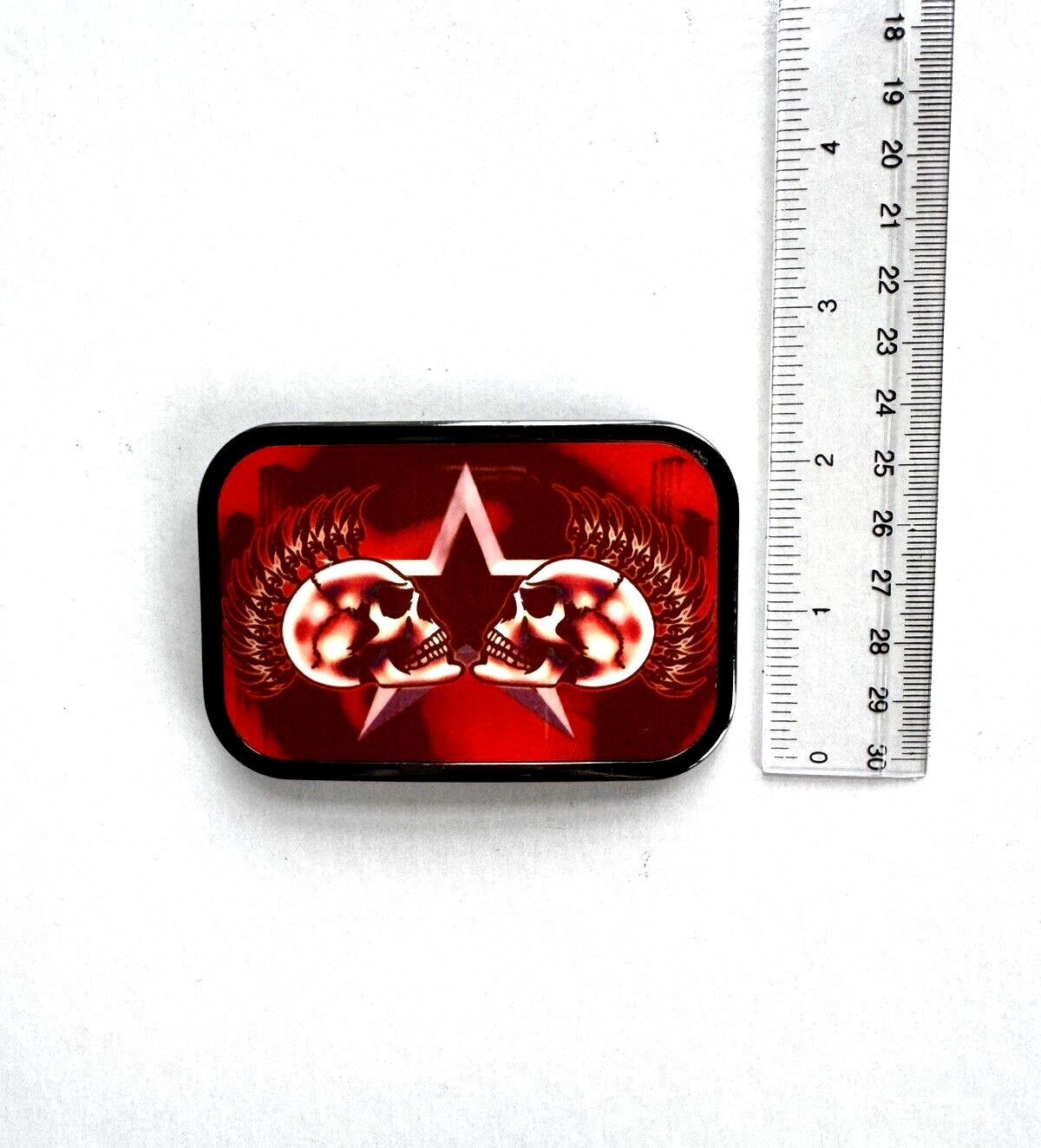 Closeout! Two Skull Solid Metal Belt Buckle Red Acrylic Fashion Punk