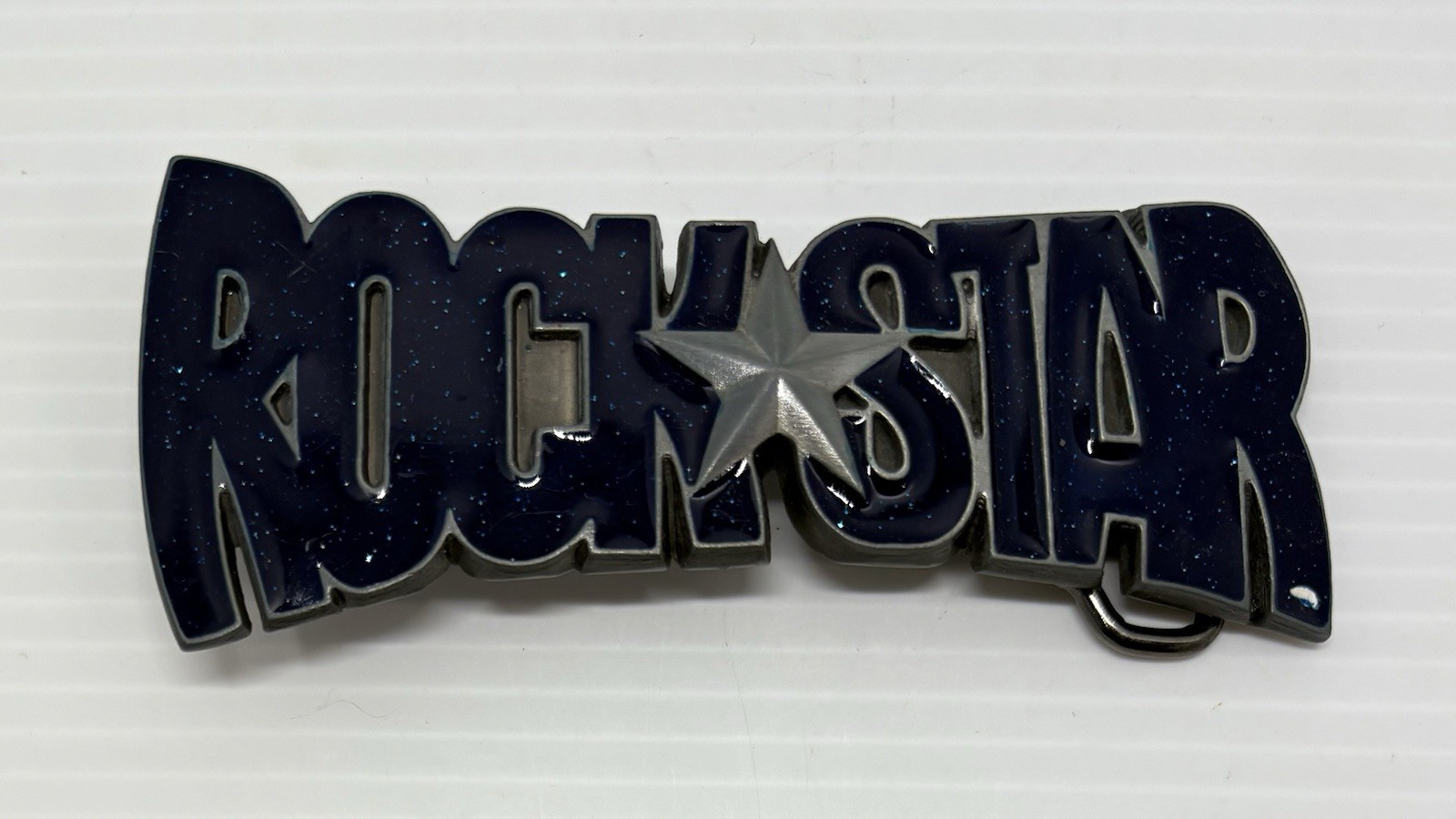 “NEW” Rock Star BELT BUCKLE Dark Blue Speckled Enamel Gray Metal Music Superstar