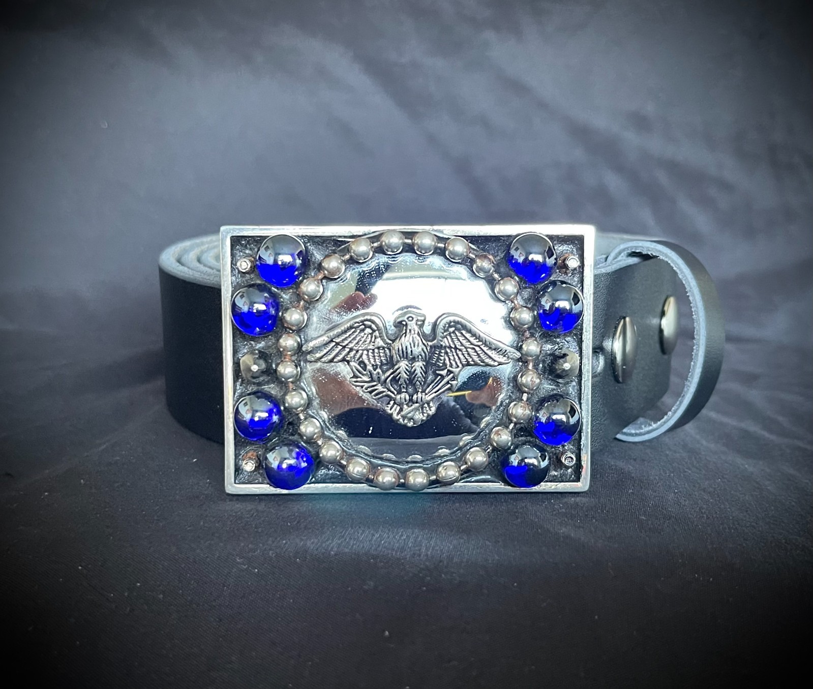 Eagle Americana Industrial Mirror Blue Balls Belt Buckle OOAK Darren McNeese