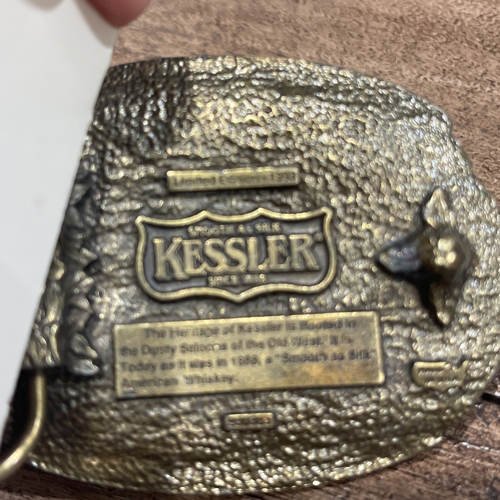 Kessler American Whiskey Spirit Wisconsin Brass Belt Buckle 1993 Limited Ed. Vtg