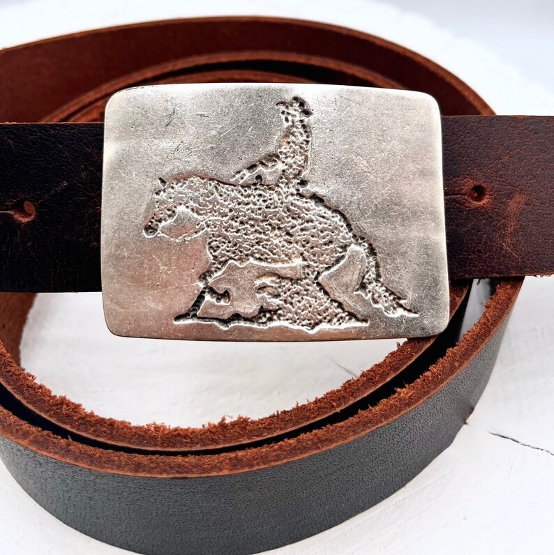 Cowboy Equestrian Rectangle Belt Buckle in Antique Silver, Rustic Western Buckle