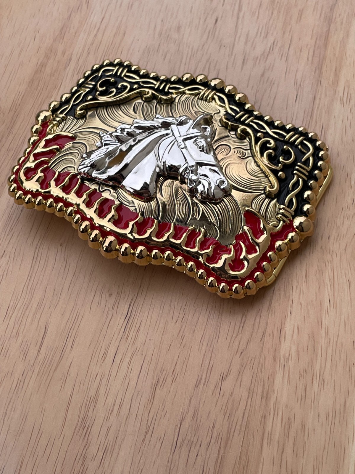 Western Buckle Silver Gold Red Black Red Horse Cowboy Buckle 2 » Hebilla Vaquero