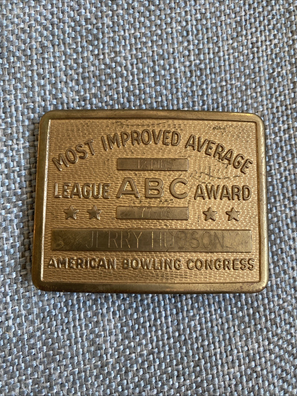 VTG Most Improved Gold Tone Metal Belt Buckle ABC American Bowling Congress