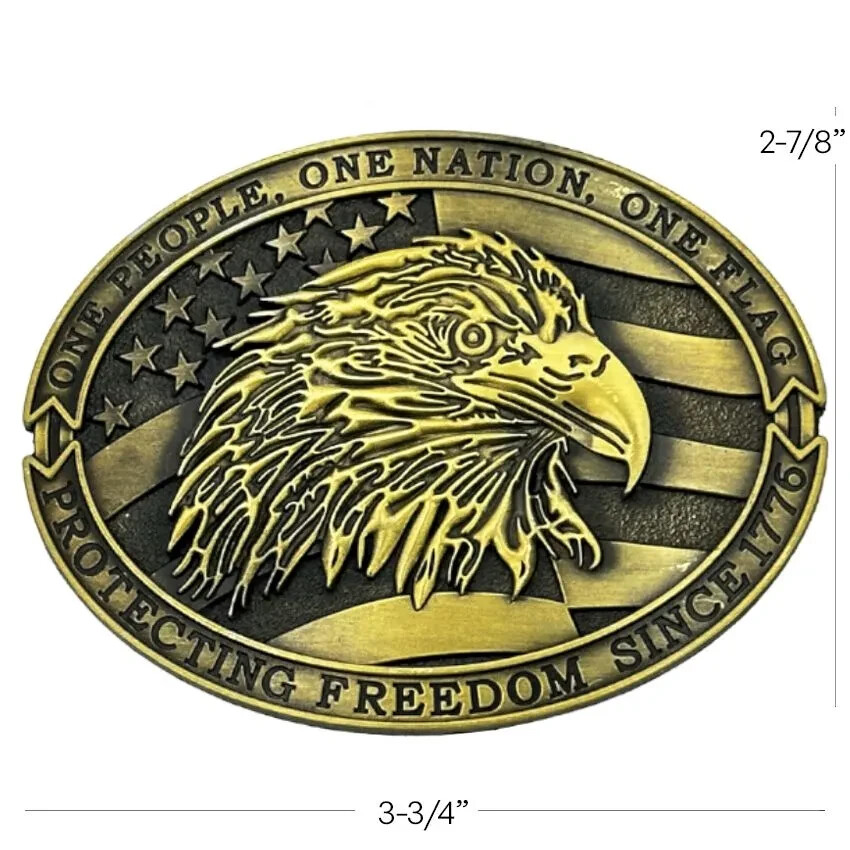 Bronze Eagle Belt Buckle One People One Nation One Flag Patriotic American Flag