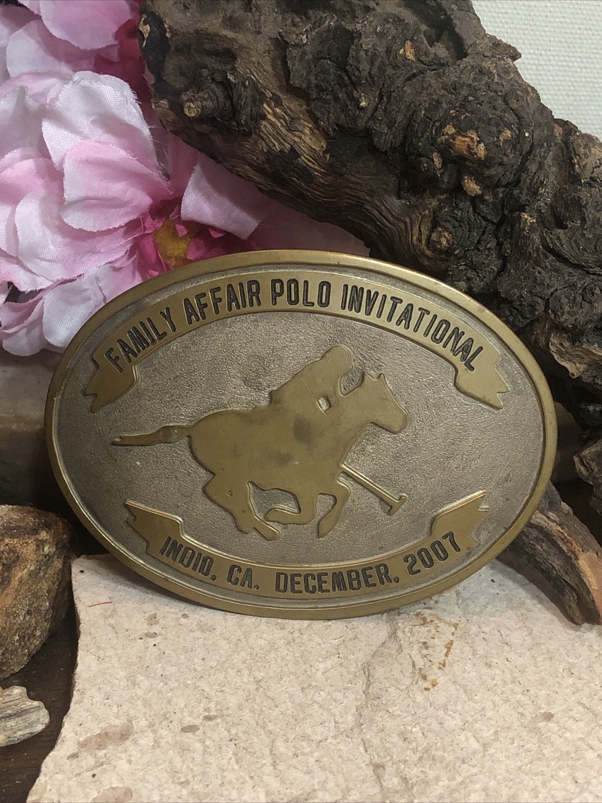 4.SILVERADO Sterling 925 Brass FAMILY AFFAIR POLO INVITATIONAL Belt Buckle 4&Prime;x3&Prime;