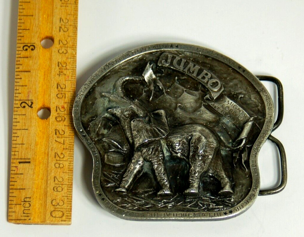 Jumbo Elephant western belt buckles pewter 1978 Bergamot Brass Works 3 inch