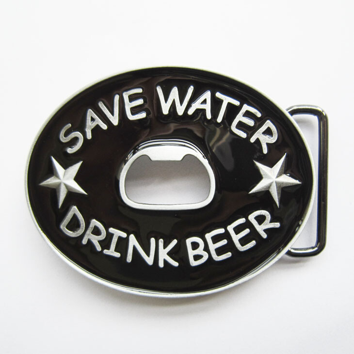 Save Water Drink Beer Black Enamel Metal Novelty Belt Buckle