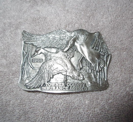 Vintage 1977 Bergamot Pewter Belt Buckle Geese Ducks Towner N Dakota Made In USA