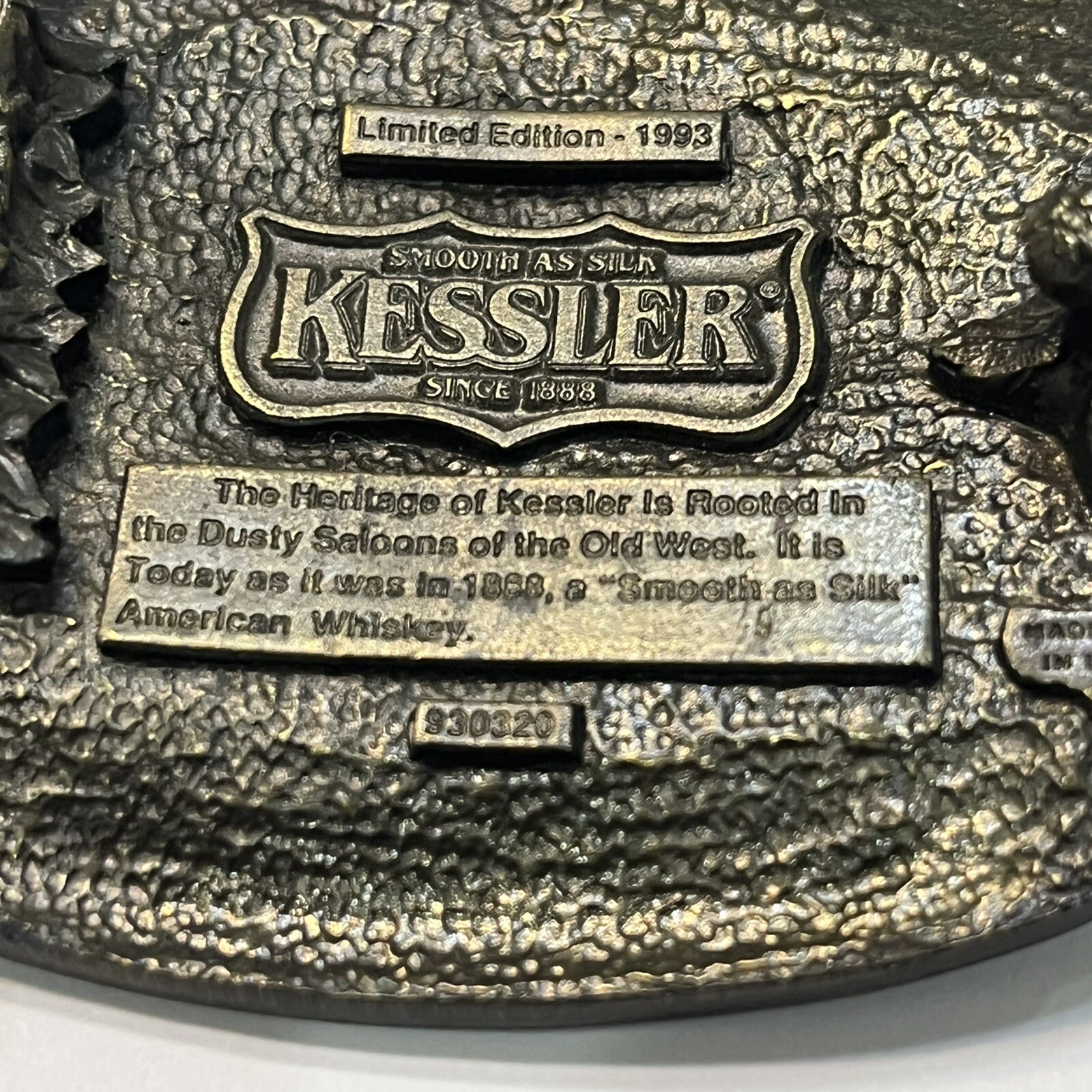 Vintage KESSLER American Whiskey Belt Buckle Smooth As Silk 1993 Brass Tone