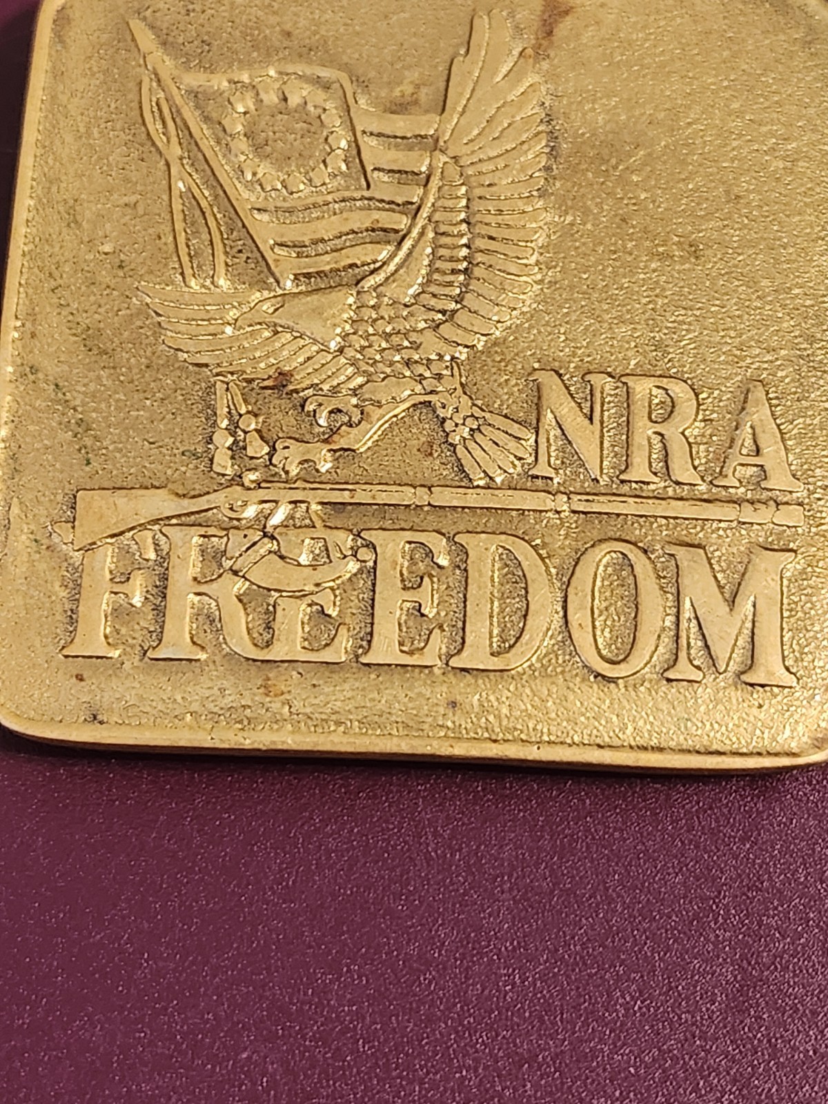 NRA National Rifle Association Freedom Flag 3&Prime; Bicentennial Belt Buckle Vintage