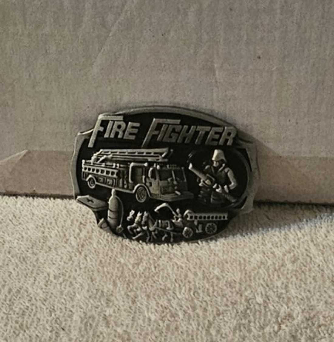 FIREFIGHTER FIRE TRUCK FIRE DEPARTMENT FIREMAN HORSES HOSE BELT BUCKLE
