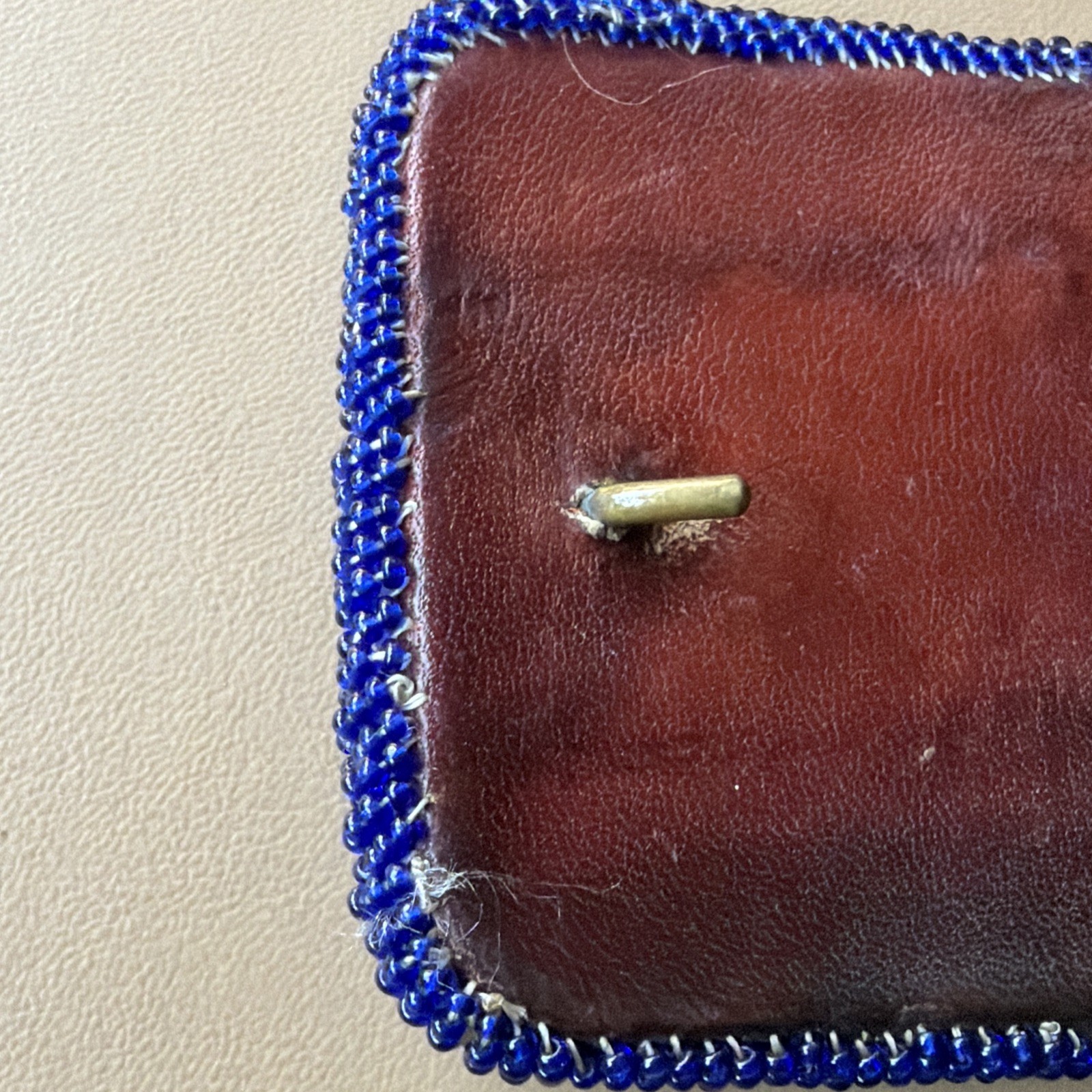 Vintage Hand Made Native American Tribal Leather Back Seed Bead Belt Buckle