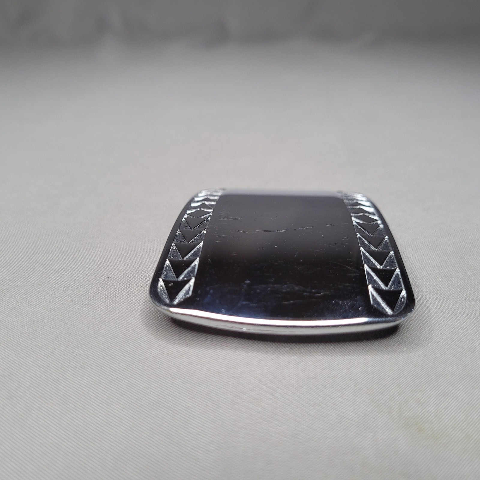 Silver Tone Rectangular Tie Bar Clip Mens Engraved Geometric Pattern Size Shown