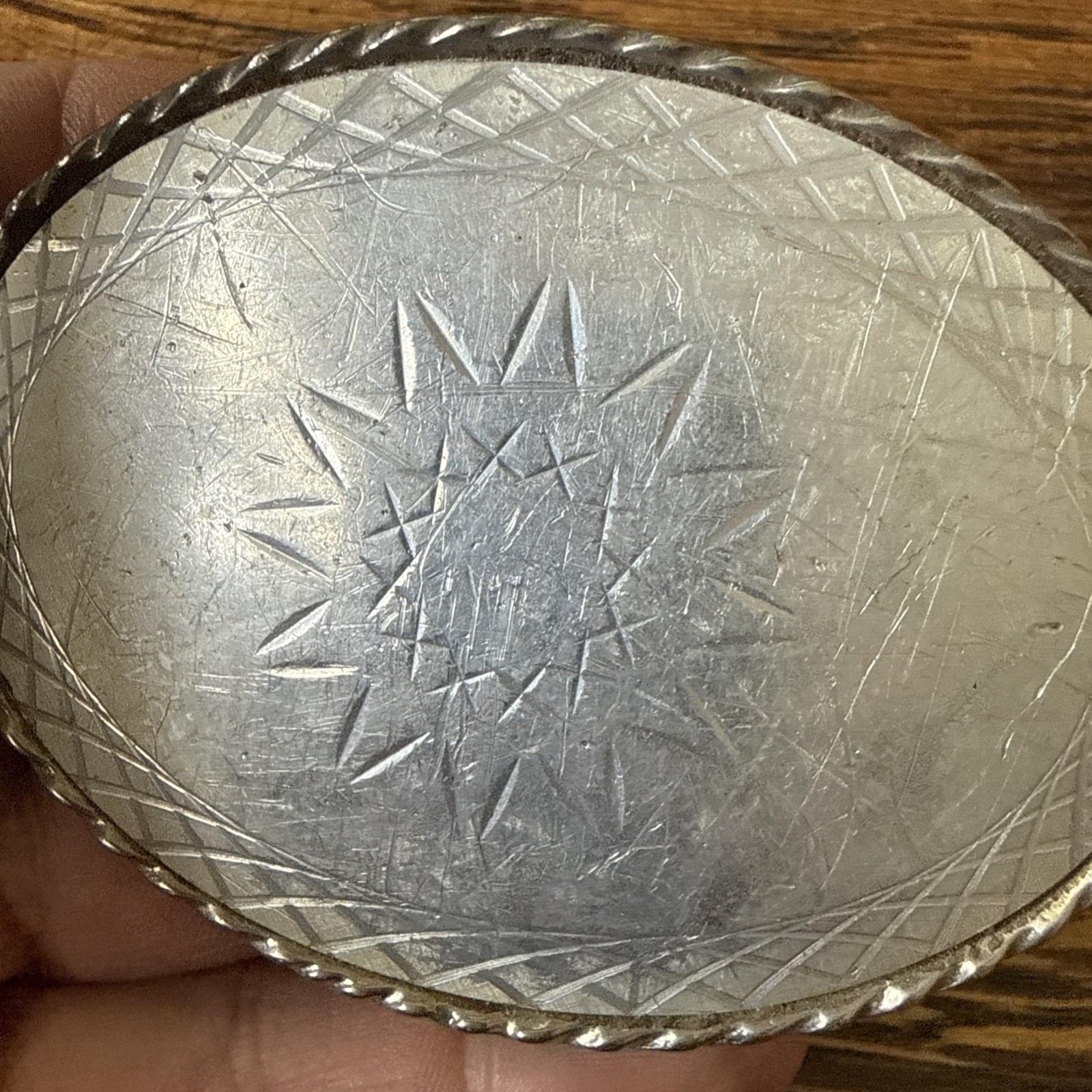 Vintage 70’s Silver-Tone Scalloped Sunburst Belt Buckle Western Geometric Design