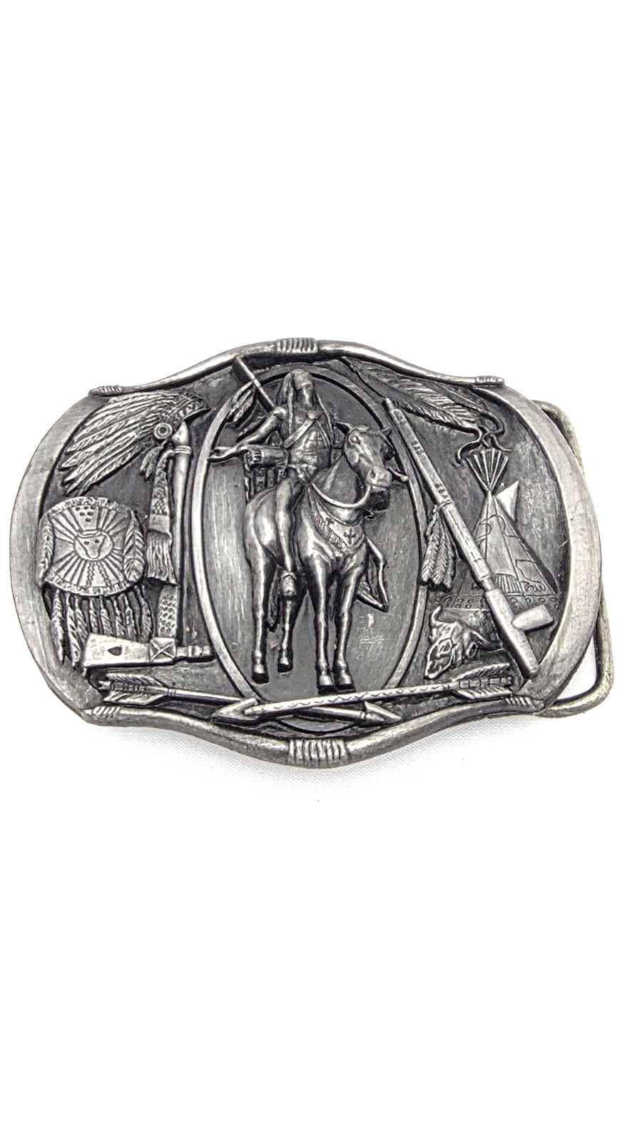 Vintage 1984 Bergamot Brass Works Native American Horse Rider Belt Buckle