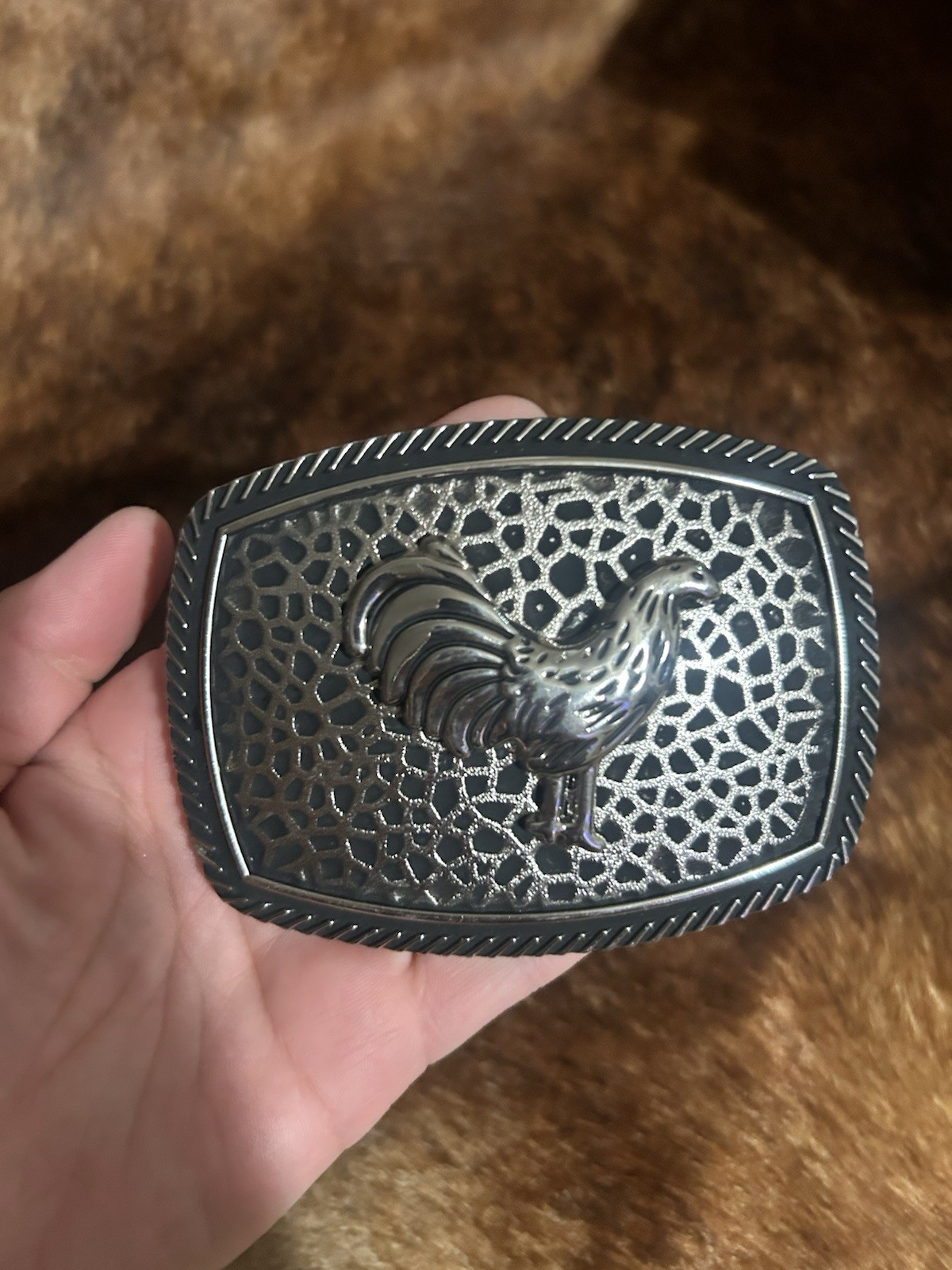 Western Rooster Belt Buckle Silver/Black Tone Metal Antique Finish 1.5in Fit