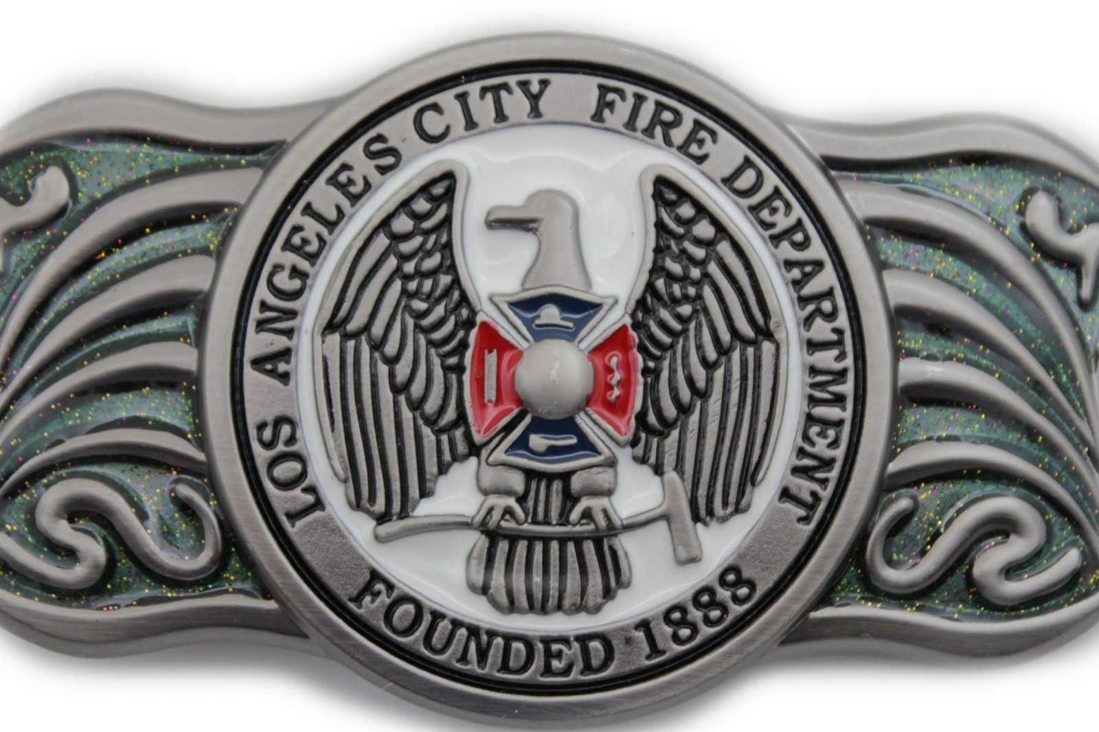 Men Women Silver Metal Belt Buckle Long Los Angeles LA Fire Department Flag 1888
