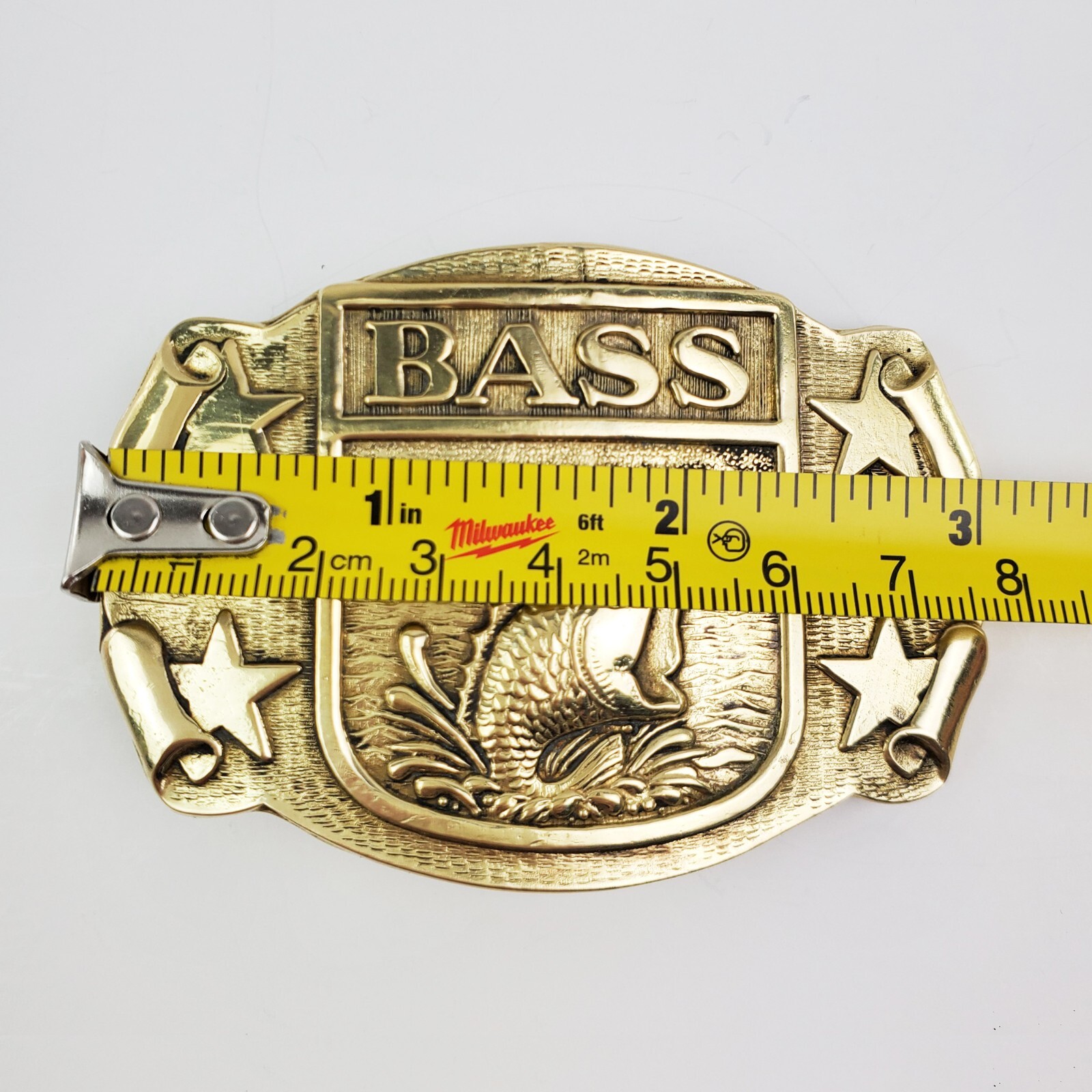 BASS Belt Buckle Anglers Sportsman Society Fishing Solid Brass 3&Prime;