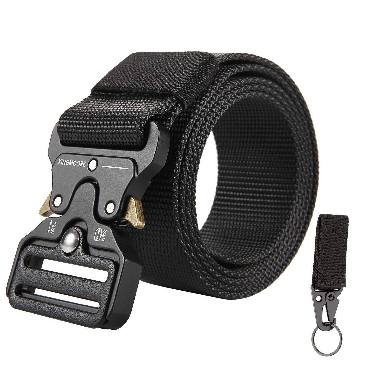 KingMoore Men&rsquo;s Tactical Belt Heavy Duty Webbing Waist:30&Prime;-35&Prime;, Black