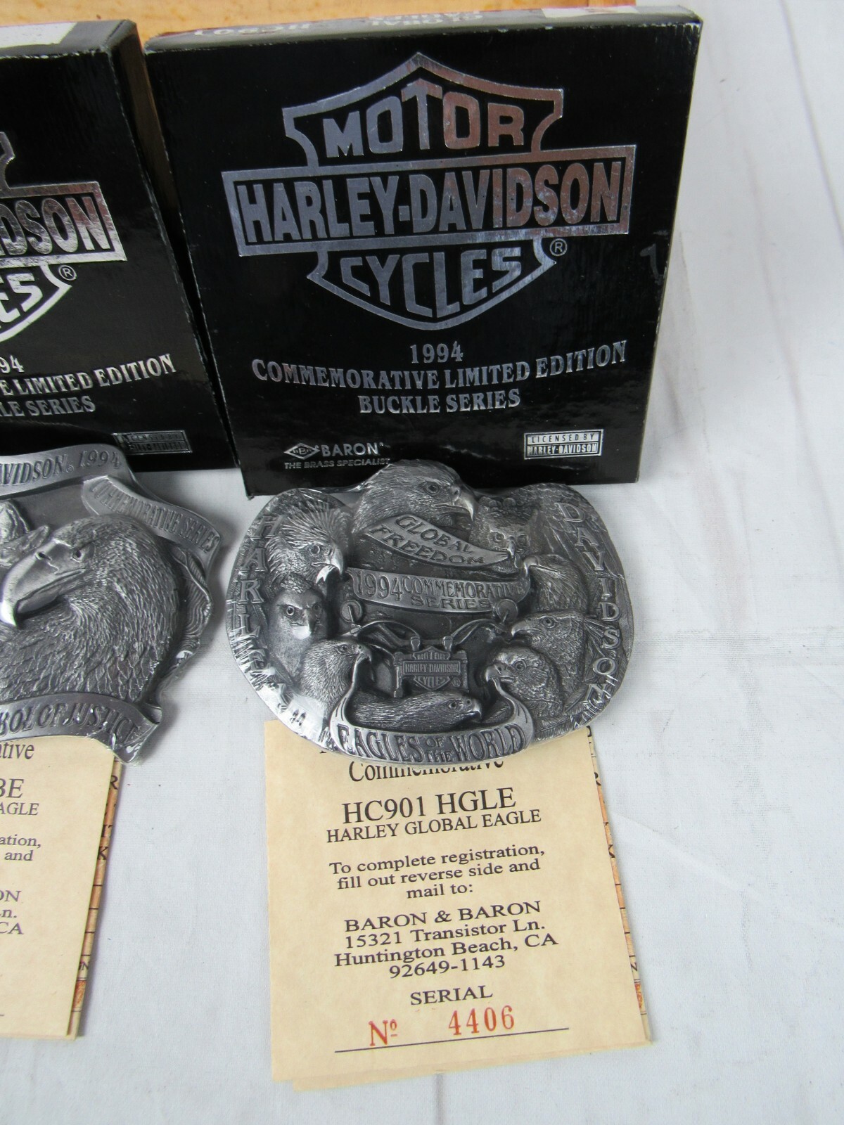 Harley-Davidson Motorcycles 1994 Commemorative Eagle Buckle Set Wood Box New