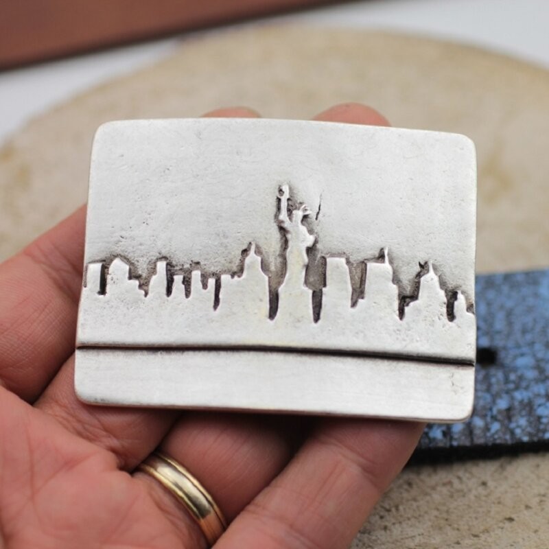 New York City Silhouette Belt Buckle Skyline Metal Urban Modern Design
