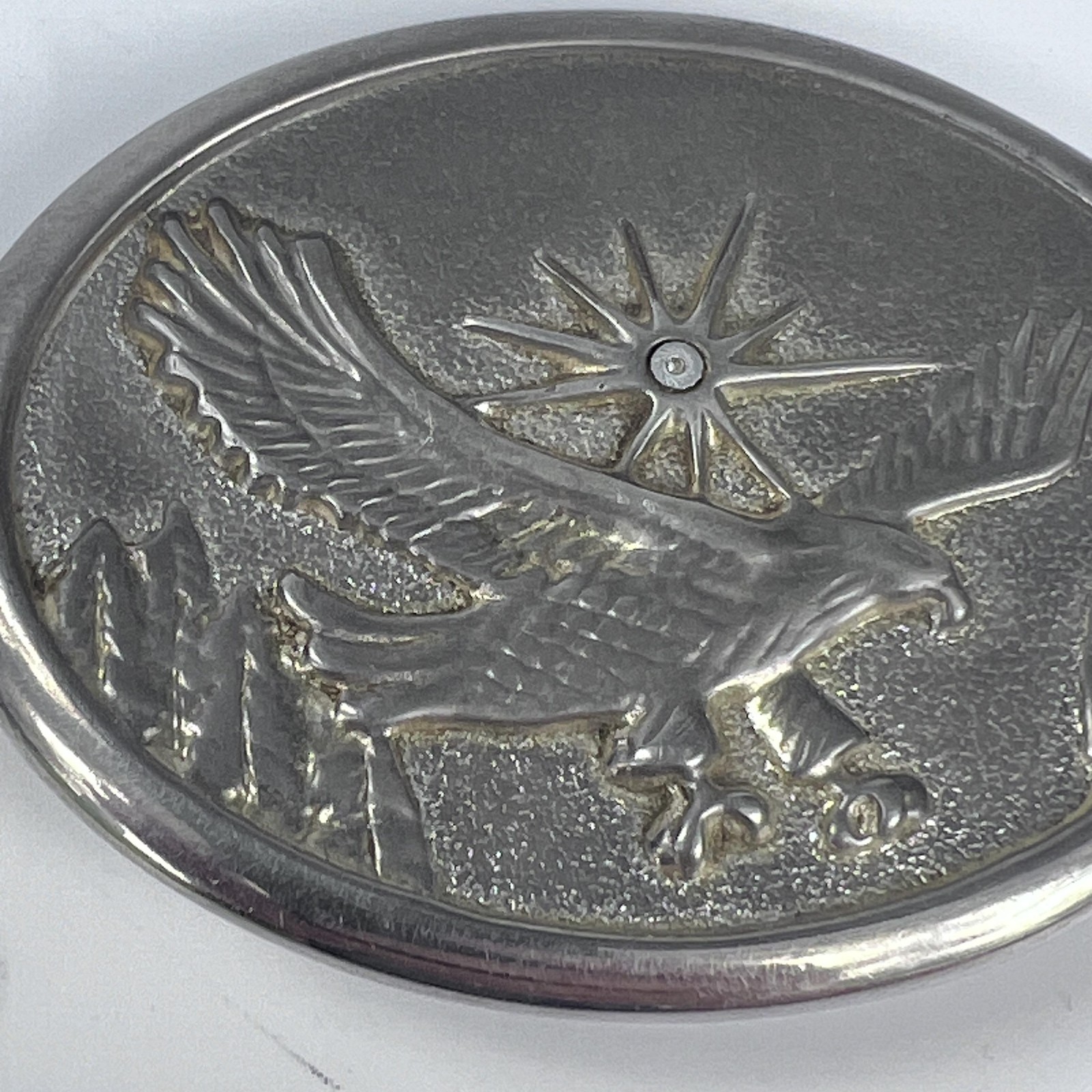Vintage Eagle Belt Buckle Metal Western Cowboy Accessory Silver Tone Oval 80s