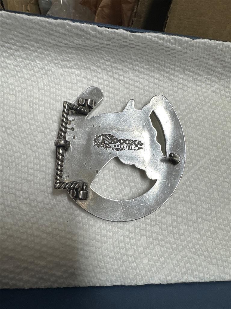 Vintage Nocona Horse Head inside HorseShoe Belt Buckle AS IS