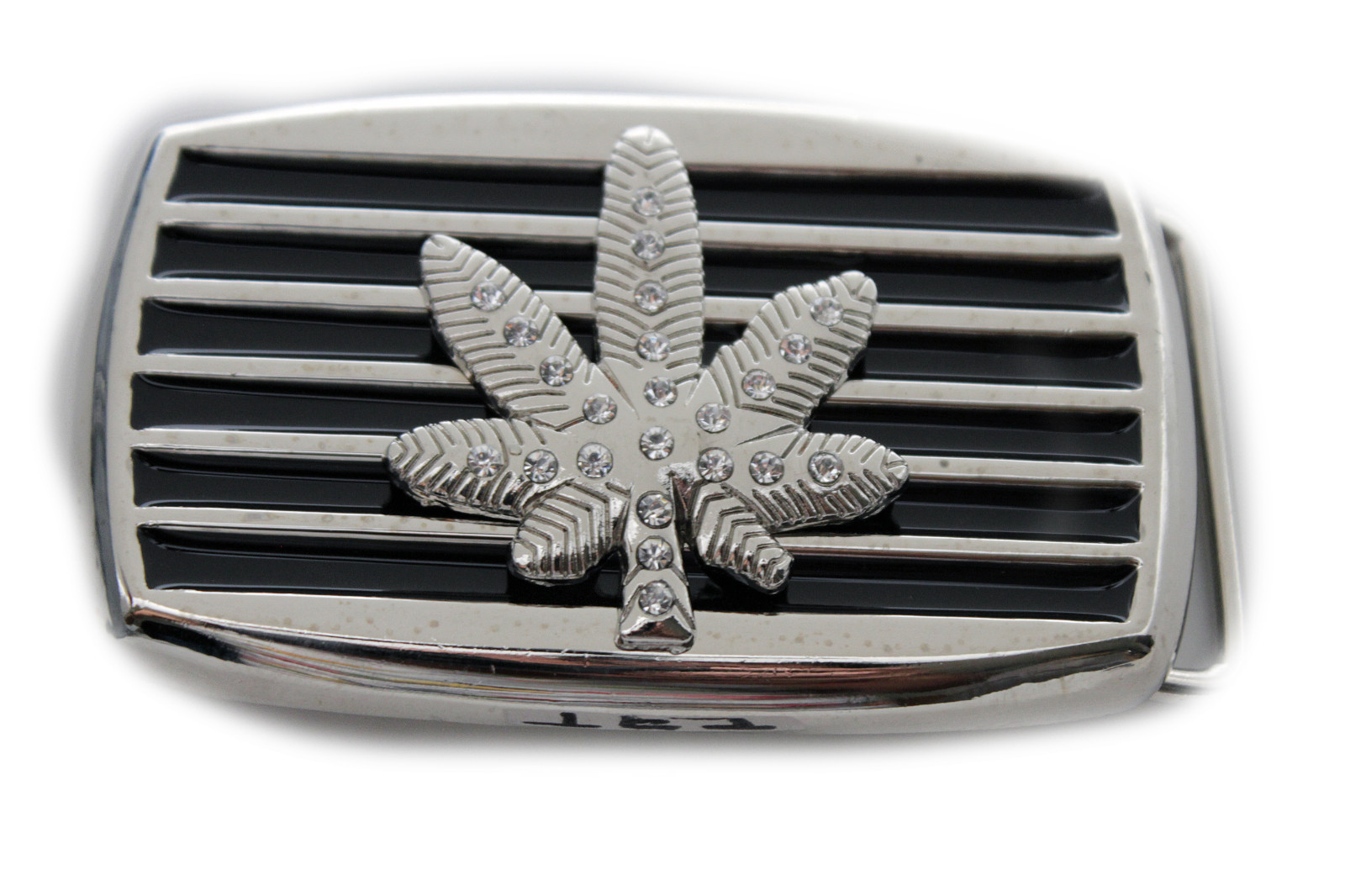 Men Women Silver Black Metal Belt Buckle Large Marijuana Leaf Plant Streetwear