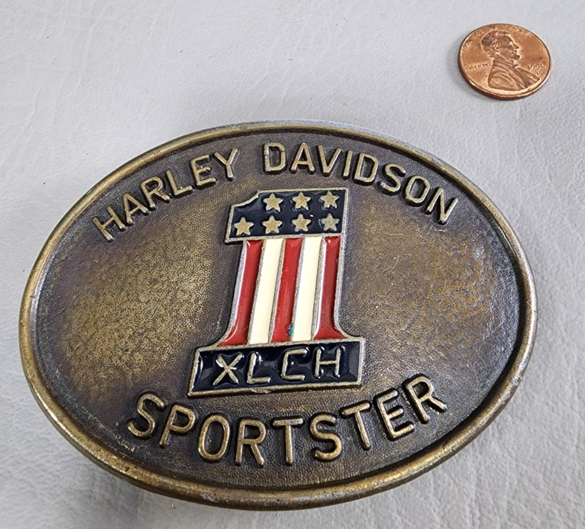 Harley Davidson Sportster | XLCH Belt Buckle Number 1 Logo Brass/Enamel | VTG