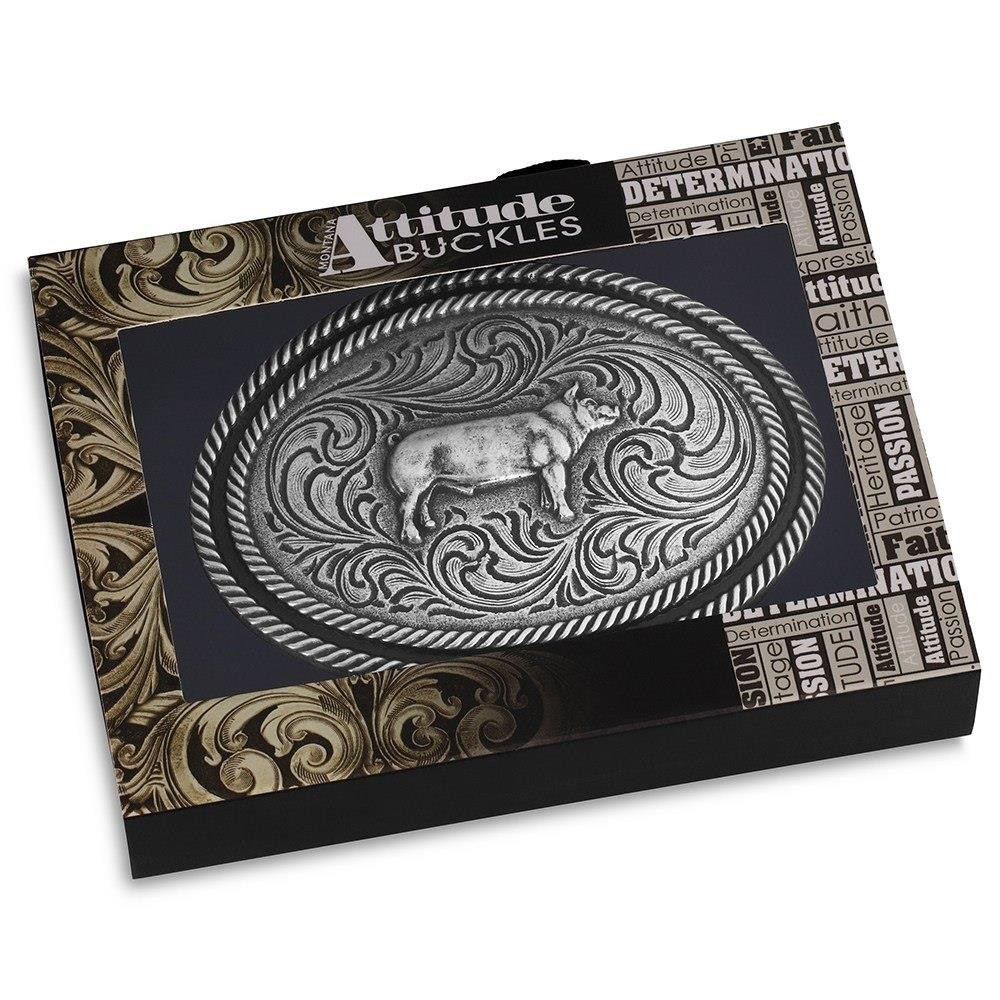 Montana Silversmiths Attitude Show Hog Pig Western Oval Belt Buckle