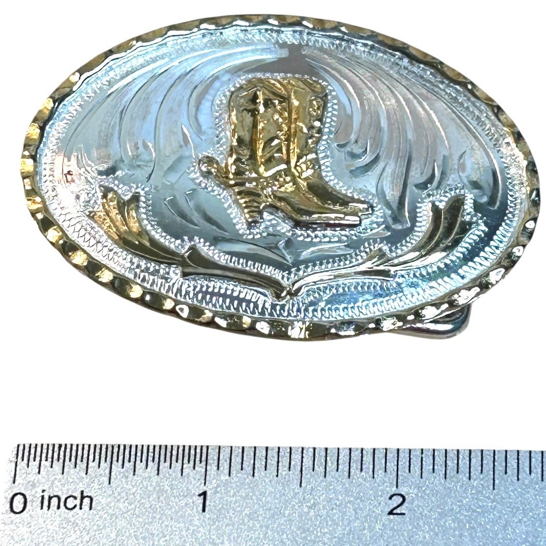 Vintage Alpaca Mexico Silver Two Tone Cowboy Boots Belt Buckle Great condition