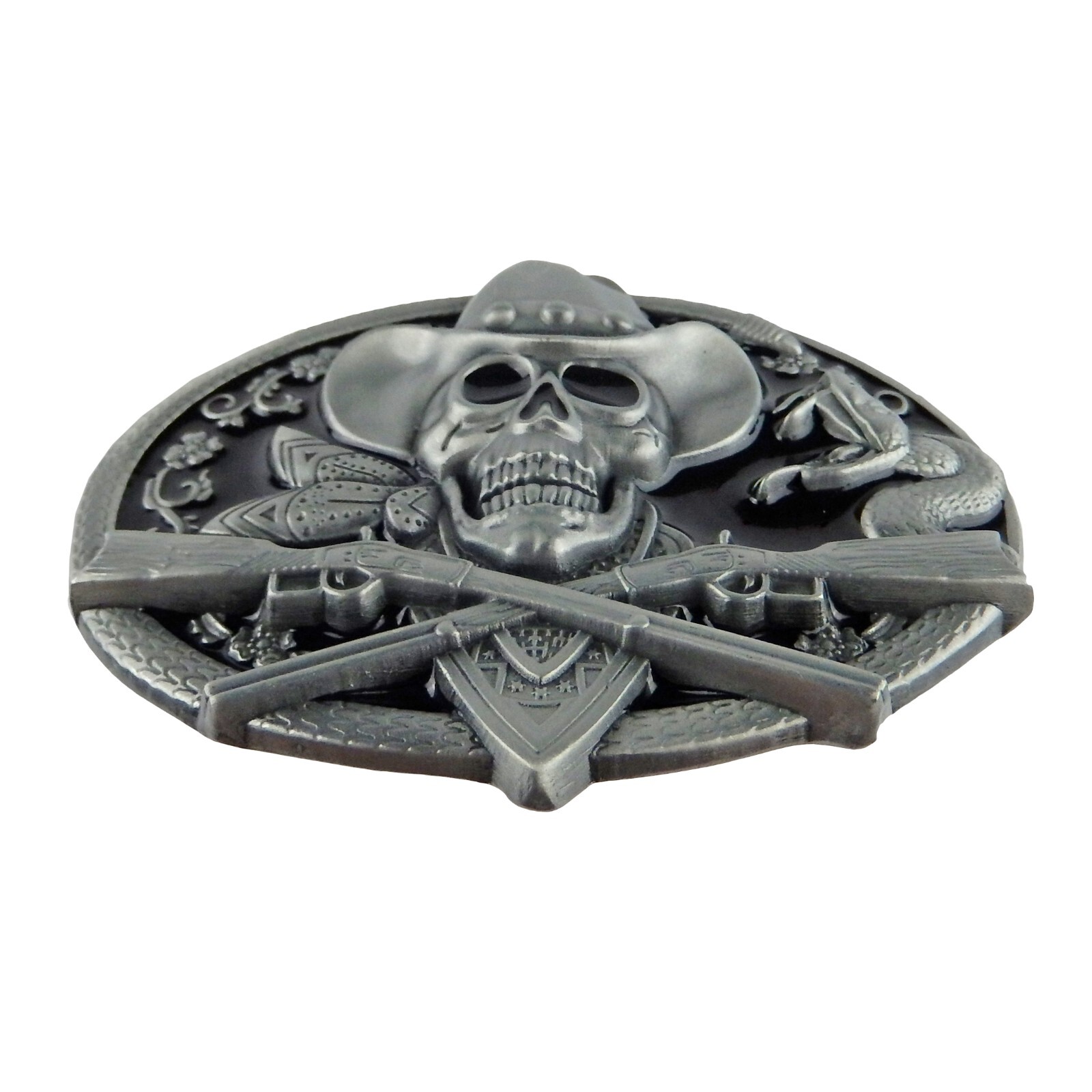 Dead Cowboy Belt Buckle Skull Crossed Guns Rattlesnake Western Fits 1.5&Prime; Belt