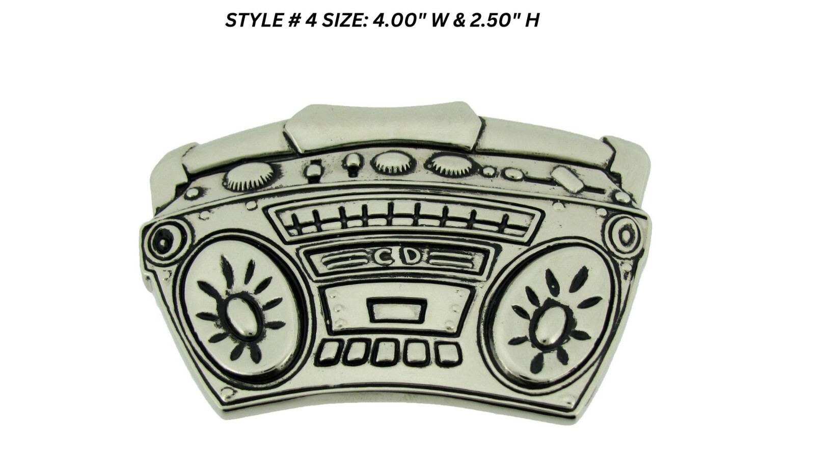 Retro Boom Box Belt Buckle Blaster Radio Dj Ghetto Music Old school Silver Metal