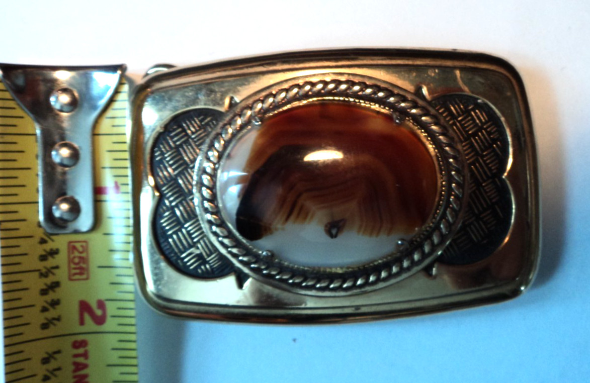 Vintage Western Cowboy Belt Buckle Polished Stone Inlay for 1.5&Prime; wide belt