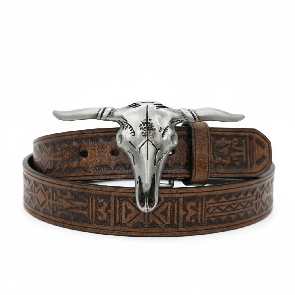 Men Casual Fashion Silver Metal Belt Buckle Long Horn Texas Cow Bull Jeans Pant