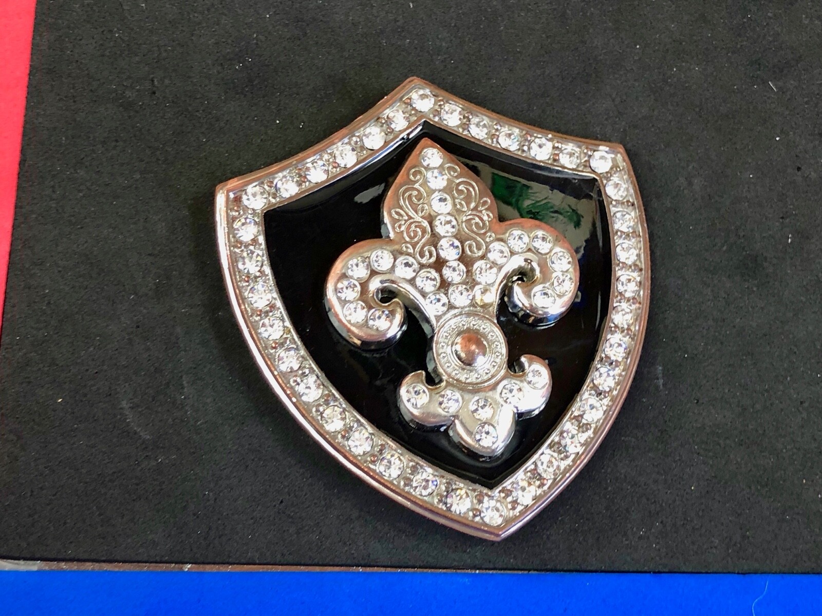 Saints Symbol Fleur De Lis Black Shield Family Crest Rhinestone Belt Buckle