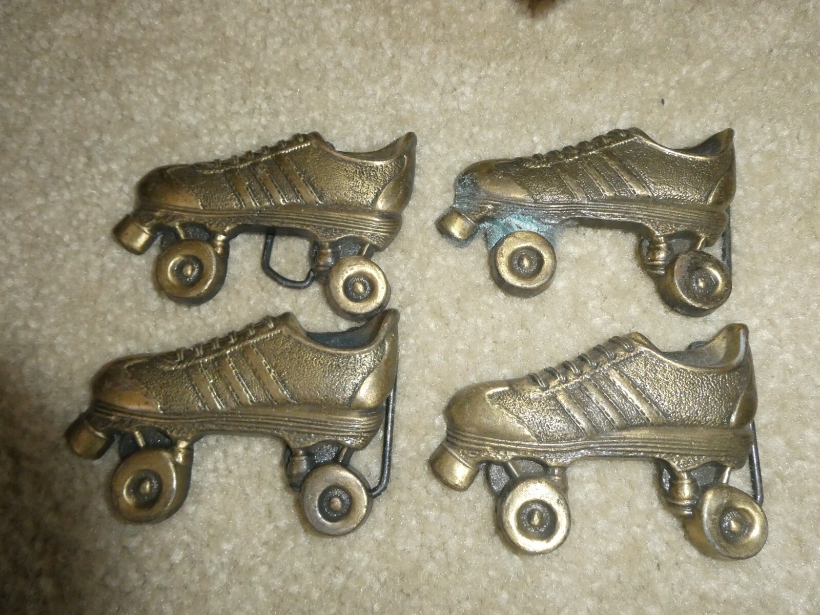 Lot of 4 Vintage Brass Roller Skate Belt Buckles 3 1/2&Prime; Wide